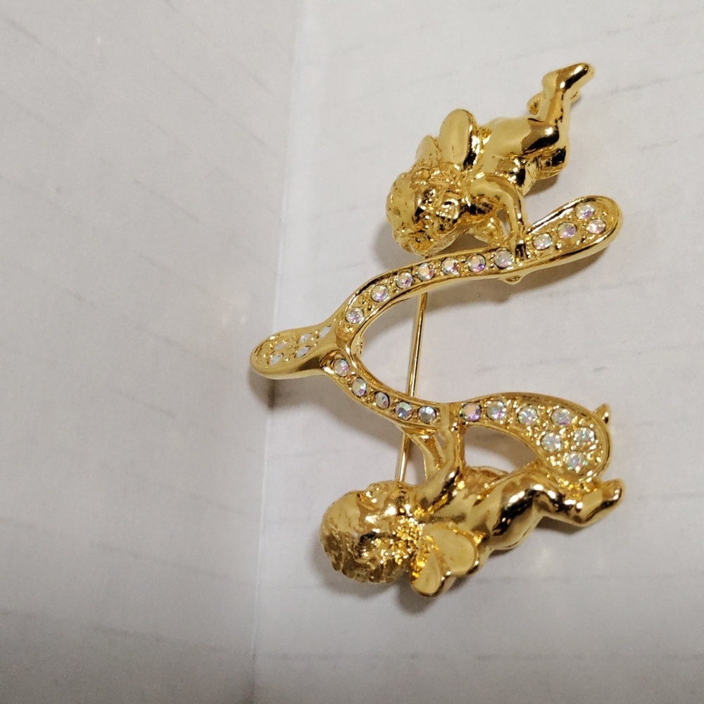 Kirk's folly brooch pin wishbone angel gold tone brooch pin